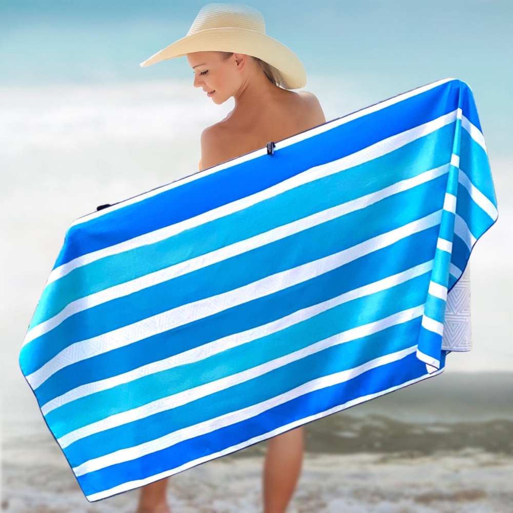 Vibrant Blue and White Striped Beach Towel 78 by 35 inches